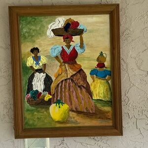 Low Country Hand Painted Framed Artwork Depicting Gullah Women and Baskets